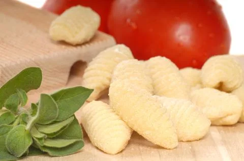 Freshly made gnocchi using a gnocchi board Stock Photos