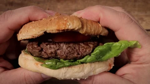 Freshly made grilled hamburger - ready to eat Stock Footage 151125295