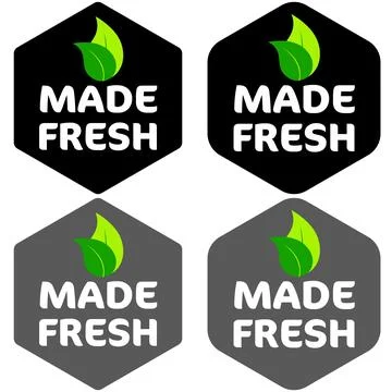 Freshly made hexagonal product label set, black or gray color filled design. Stock Illustration