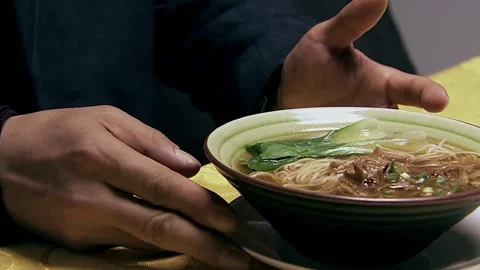 Freshly made noodles on the table Stock Footage 252482081