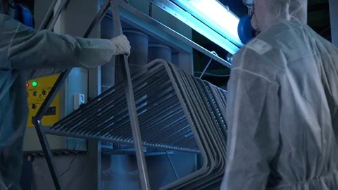 Freshly painted metalwork after processing. Technical equipment. Close up Stock Footage 117090861