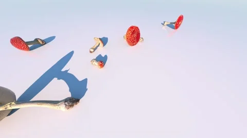 Freshly picked fly agarics roll onto the white floor and stop, casting a shadow Stock Footage 149059213