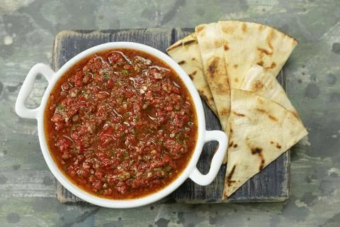 Freshly prepared Ezme on the plate. Stock Photos