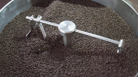 Freshly roasted coffee beans are cooling Stock Footage 306115108