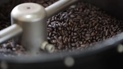 Freshly Roasted Coffee Beans in Cooling Tray during Coffee Roasting Process Stock Footage 162823483