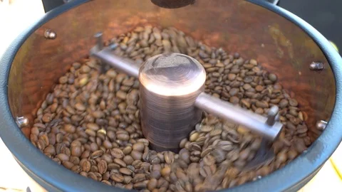 Freshly Roasted Coffee Beans In The Grinder - Examining Stock Footage 105874489