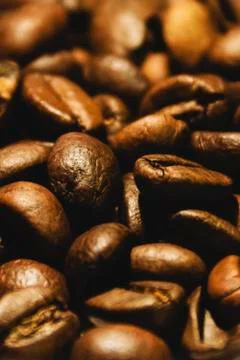 Freshly Roasted Coffee Beans Macro Close-Up Foto stock