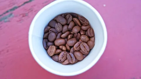 Freshly Roasted Craft Raw Coffee Beans in Paper Cup  Video stock 235560695
