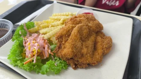 Freshly Served Chicken Chop on White Plate Ready to Eat Video stock 345509005