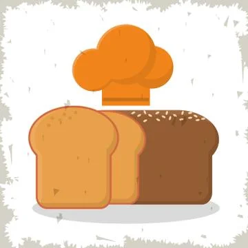 Freshly sliced baked bread and hat chef Stock Illustration