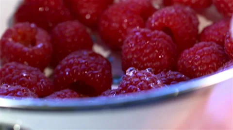 Freshly Washed Raspberries In Kitchen Stock Footage 62430637