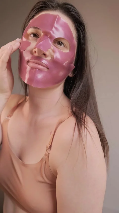 Freshness and hydration with a hydrogel mask the perfect way to start the day. Stock Footage 304890539