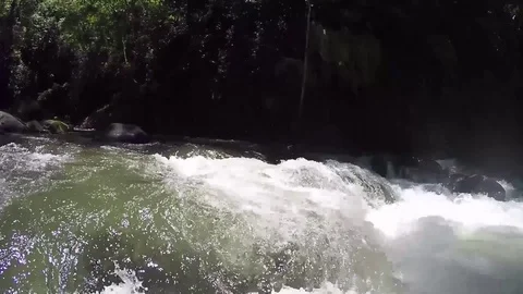 Freshwater rapid river: camera going inside water Video stock 75055310