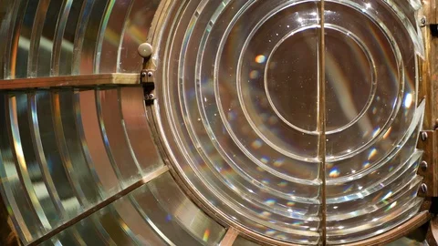 Fresnel lens with brass structure, nautical lighthouse tower. Detail of the Stock Footage 125112217