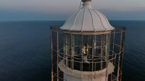  Fresnel lens on the Lighthouse rotates. Navigation equipment on the sea. 스톡 동영상 163047943