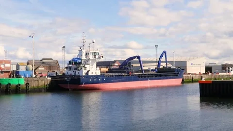 FRI LAKE cargo ship unloading at Port of Ayr, Scotland, UK Video stock 285649189
