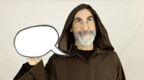 Friar holding white speech balloon cartoonish Stock Footage 48202708