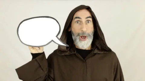 Friar holding white speech balloon talk smile Stock Footage 48208175