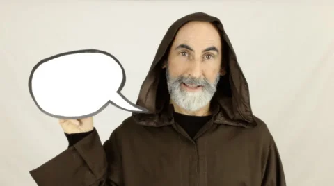 Friar holding white speech balloon tired Stock Footage 48208513