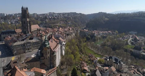 Fribourg empty town - Coronavirus time - Aerial 4K 動画素材 127840977