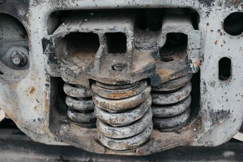 The friction absorber of the automatic coupler, used in railway transport, is Stock Photos