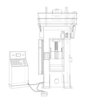 Friction screw press concept outline. Vector Illustrazione stock