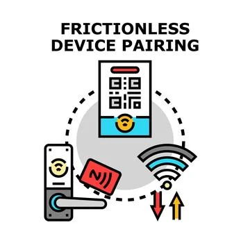 Frictionless device pairing concept using wireless protocols Illustrazione stock