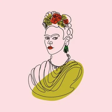 Frida Kahlo vector one line art portrait Stock Illustration