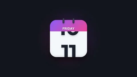 Friday 11th Flip Calendar Animation Showing Date Icon on Dark Background Stock Footage 344468233