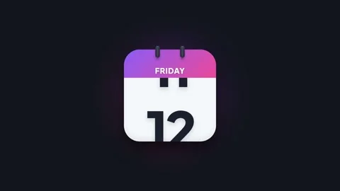 Friday 12th Flip Calendar Animation Showing Date Icon on Dark Background Stock Footage 344468234