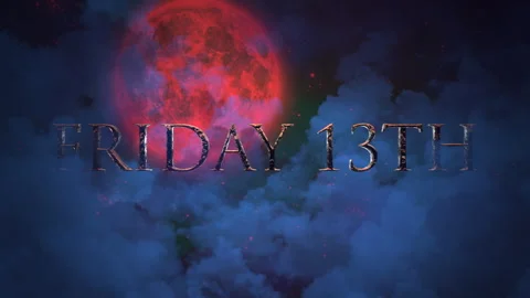 Friday 13th with big red moon and mystical blue clouds in night Video stock 252029095