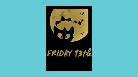Friday 13th with cat and bats in night with moon Stock Footage 249369408