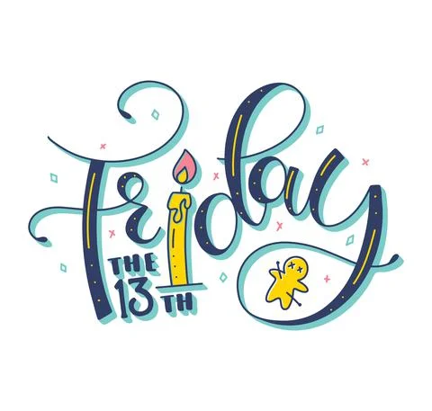 Friday the 13th colored lettering with doodle magic items Stock Illustration