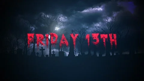 Friday 13th Text On Night Landscape With Clouds And Grave On Cemetery Video stock 248060737