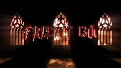 Friday 13th Text With Window Of Old Castle With Light And Crosses In Night Stock Footage 248060662