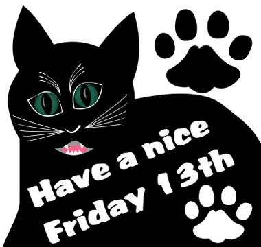 Friday 13th with thick black angry cat and two cat tracks Stock Illustration