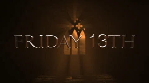 Friday 13th with window of old castle with light and crosses in night Stock Footage 252029020