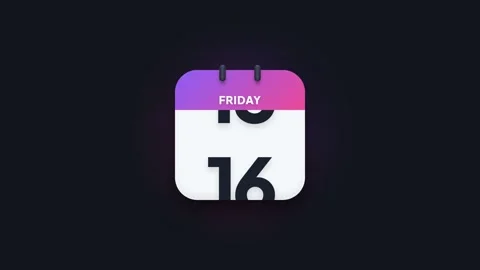 Friday 16th Flip Calendar Animation Showing Date Icon on Dark Background Stock Footage 344468239