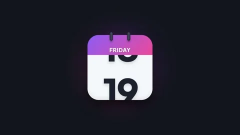 Friday 19th Flip Calendar Animation Showing Date Icon on Dark Background Stock Footage 344468251