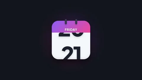 Friday 21st Flip Calendar Animation Showing Date Icon on Dark Background Stock Footage 344468248