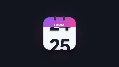 Friday 25th Flip Calendar Animation Showing Date Icon on Dark Background Stock Footage 344468256