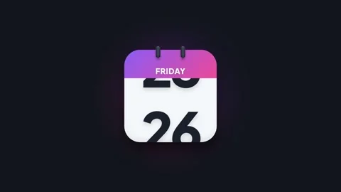 Friday 26th Flip Calendar Animation Showing Date Icon on Dark Background Stock Footage 344468257