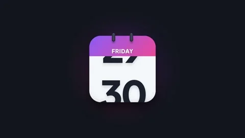 Friday 30th Flip Calendar Animation Showing Date Icon on Dark Background Stock Footage 344468267