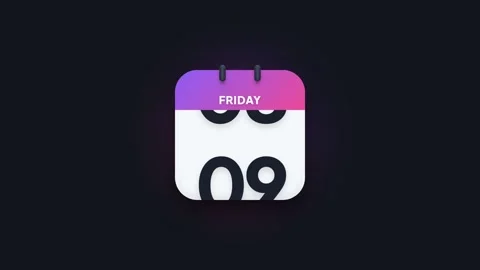 Friday 9th Flip Calendar Animation Showing Date Icon on Dark Background Stock Footage 344468229