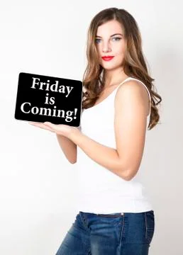 Friday is coming written on virtual screen. technology, internet and networking Stock Photos