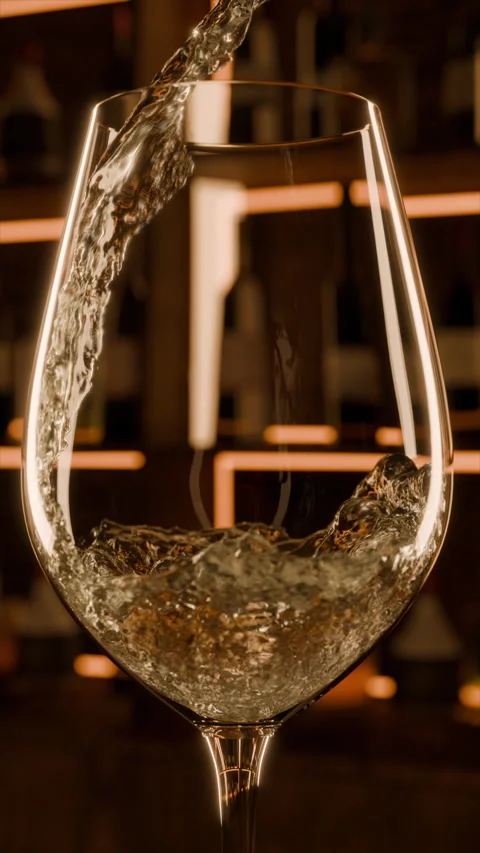 Friday evening in bar. Closeup vertical shot of white wine pouring into glass Stock Footage 295212531