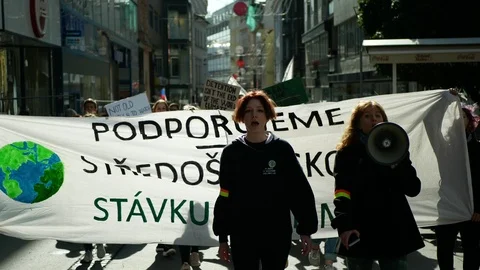 Friday for future, demonstration, banner I support high school climate strike Stock Footage 118713018