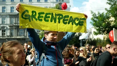 Friday for future, demonstration climate change, banner Greenpeace student Stock Footage 123379440