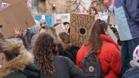 Friday for Future sign "System Change Not Climate Change Stock Footage 105383793