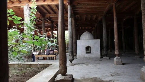 Friday Mosque Juma masjid in the Khivan fortress Ichang-Kala. Khiva. Uzbekistan. Stock Footage